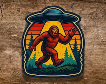 Bigfoot UFO Abduction Vinyl Sticker - Cryptid Humor Decal