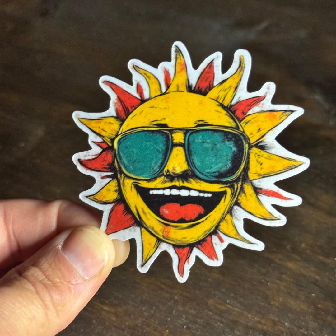 Sun Face Fun Sticker Retro Sun Face Sticker – Summer Sunglasses Waterproof Vinyl Decal - Etsy
