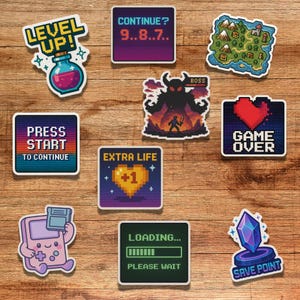 Retro Gaming Sticker Pack Pixel Art Video Game Vinyl Stickers Arcade Gamer Gift Console Laptop Decor 80s 90s Gaming Nostalgia Set