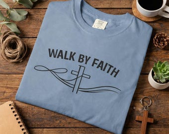 T-shirt chrétien Walk By Faith – T-shirt graphique minimaliste Cross Faith
