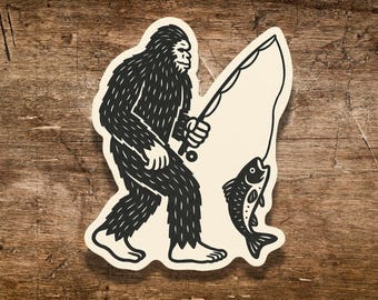 Funny Bigfoot Fishing Sticker: Sasquatch Bass Vinyl Decal