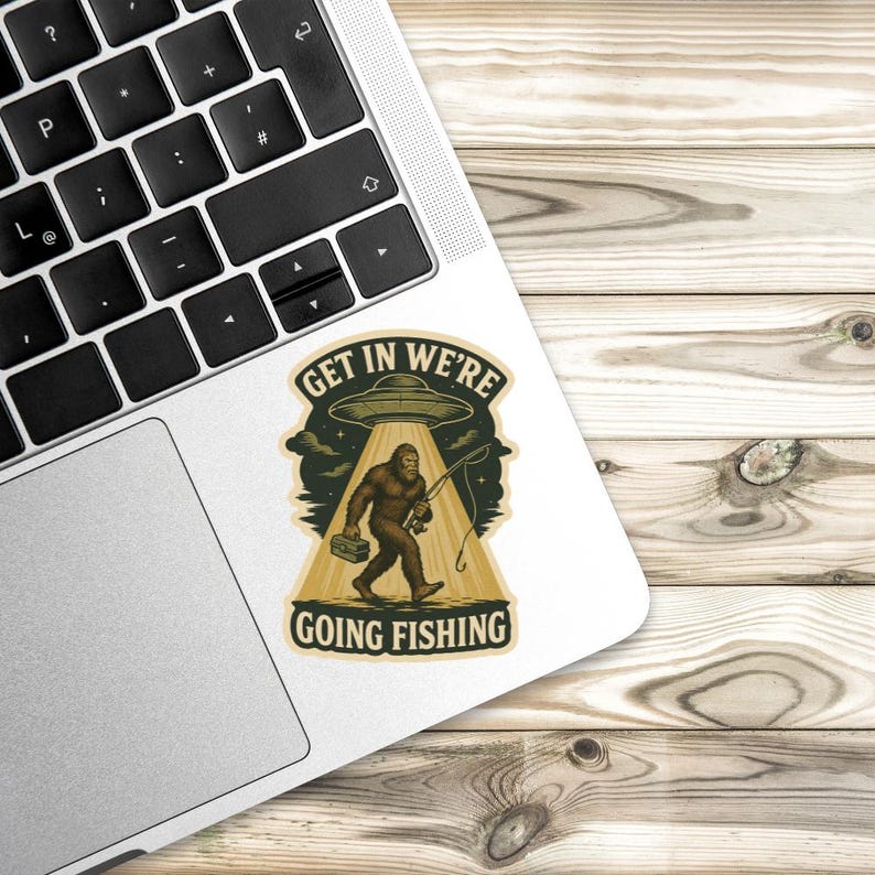 Bigfoot Fishing UFO Sticker: Funny Alien Abduction Vinyl Decal - Etsy