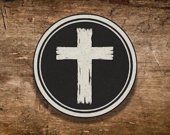 Rugged Cross Sticker: Christian Faith, Grunge Style