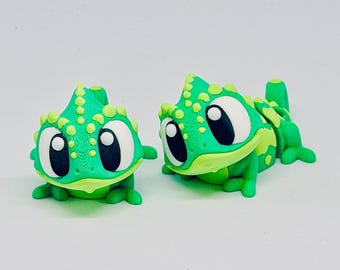 3D Printed Articulated Chameleon Figurine | Flexi Fidget Toy, PLA Reptile Pet
