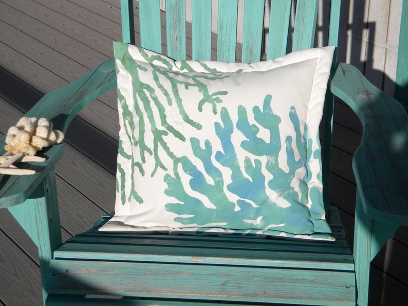 Outdoor pillow TWO CORALS 20 50cm painted green blue Etsy