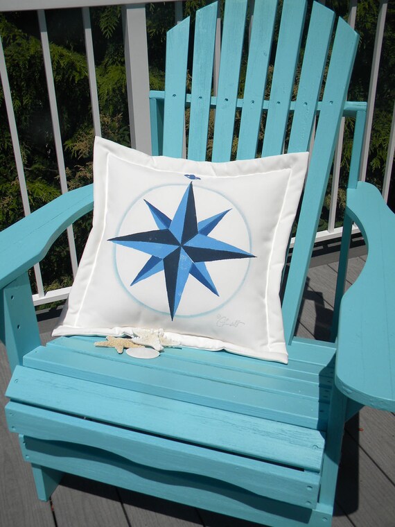Outdoor pillow compass rose 20 blue navigation boating Etsy