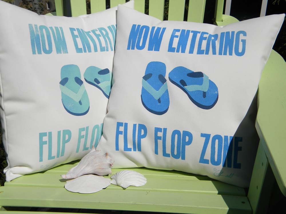 Outdoor pillow FLIP FLOP ZONE cushion 17x19 hand Etsy