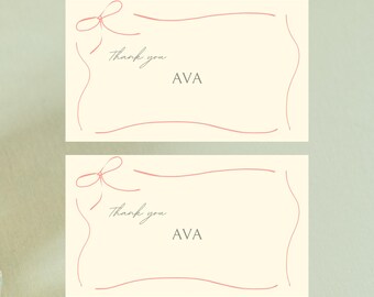 Cartão de agradecimento com laço desenhado à mão