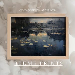 Pond Lilies at Dusk, Water Lilies Art Prints, Original Art, Moody Country Landscape, Instant Digital Download, Printable Wall Art