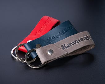Kawasaki motorcycle style leather keyring crazy horse high quality