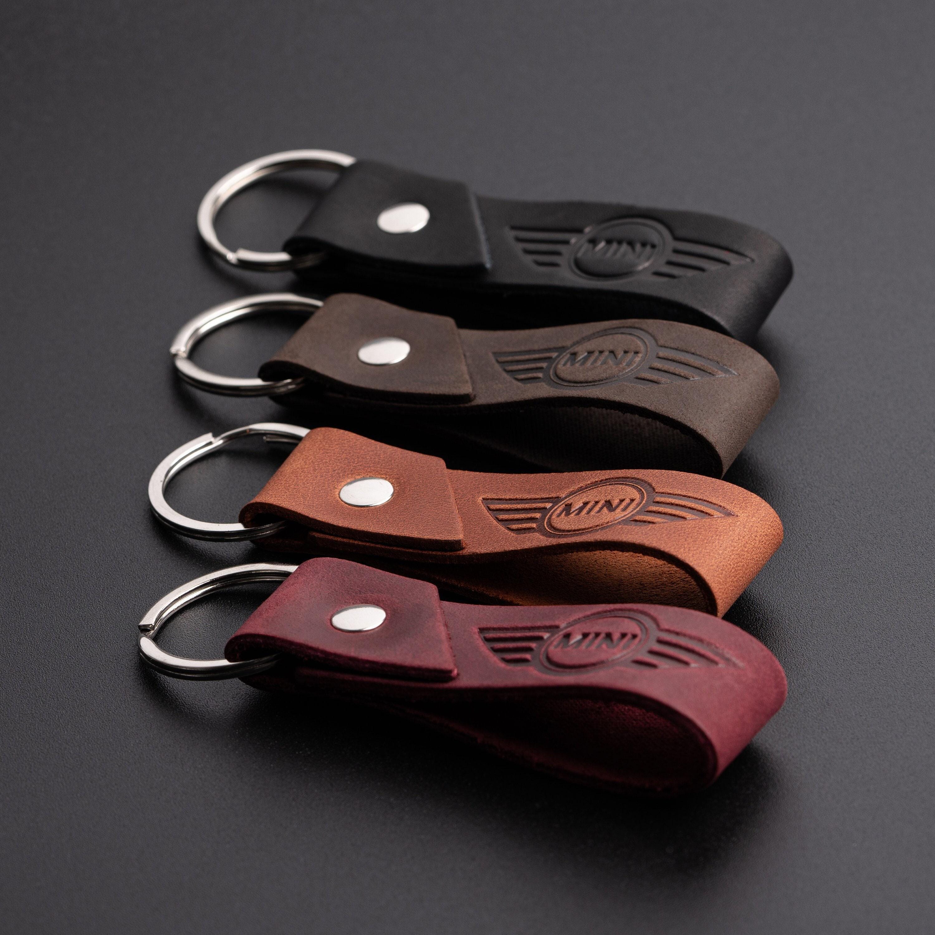 Mini Cooper Crazy Horse Leather Keychain – Black/Brown/Burgundy – Perfect Gift