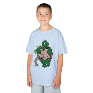 Bonita camiseta infantil de tortuga de dibujos animados, adorable camiseta para niños, perfecta para cumpleaños, diversión de verano, ecológica, idea de regalo.
