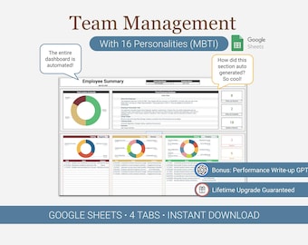 Google Sheets Team Management Tracker, hulpmiddel voor het bijhouden van medewerkersprestaties