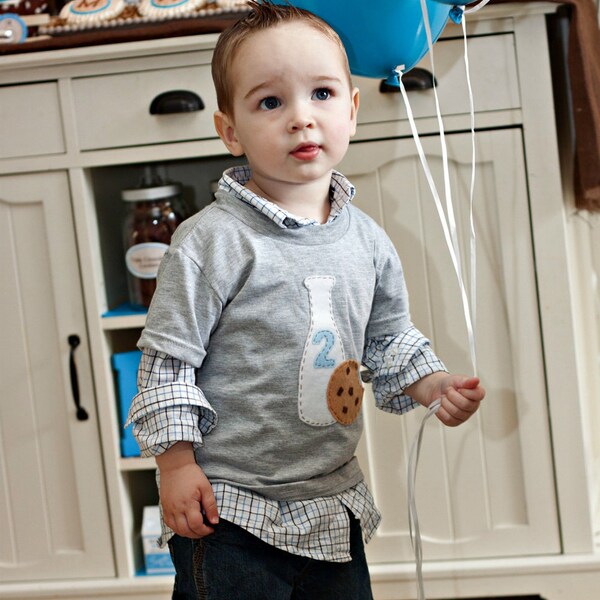 Boys Cookie Party Shirt with Milk Bottle