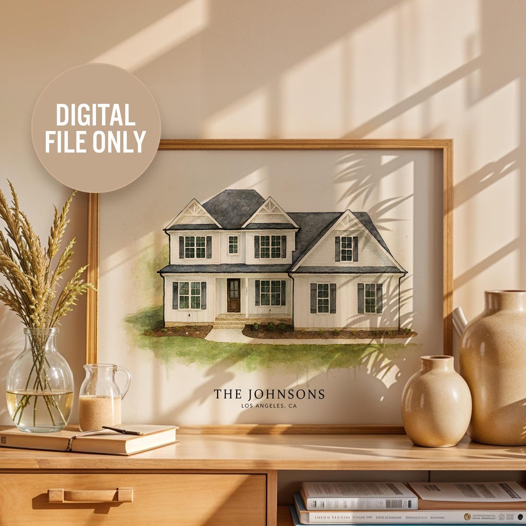 Custom Home Portrait - Watercolor Style Digital Download - Etsy