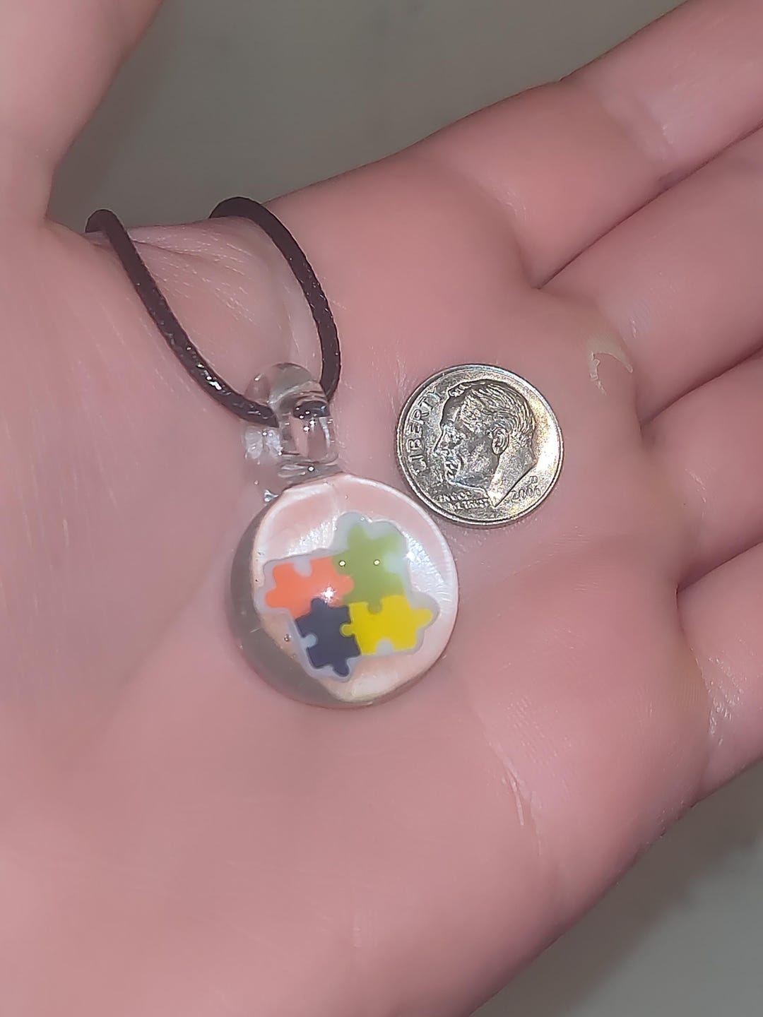 Autism Awareness Puzzle Piece Glass Pendant Necklace Borosilicate Boro ...
