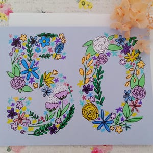 Custom Handmade Birthday Card Floral Number
