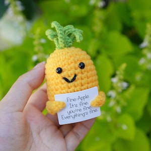 Handcrafted Knitted Pineapple, Positive Crochet Gift for Kids, House Warming Gift, Desk Buddy, Whimsical Decor, Pocket Hug,Emotional Support