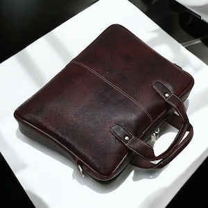 Sac pour ordinateur portable en cuir marron, porte-documents en cuir pour homme, étui pour ordinateur portable en cuir véritable, sacoche pour ordinateur portable en cuir 14 pouces, cadeau pour homme, sac à main en cuir