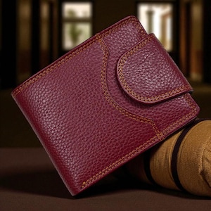 Burgundy Leather Wallet for Men,Bi-fold RFID wallet, Card Holder Wallet with Coin Pouch, Designer Mens Wallet, Groomsmen Gift, Birthday Gift