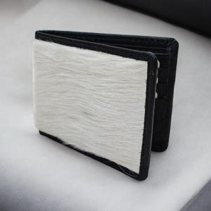 Portefeuille en cuir blanc original avec pli en deux pour homme, portefeuille en cuir pour homme, cadeau pour homme, portefeuille en cuir premium avec cheveux, cadeau garçon d'honneur