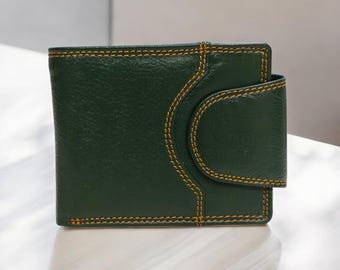 Cartera de cuero verde para hombre, billetera RFID plegable, tarjetero con monedero, billetera de diseñador para hombre, regalo para padrinos de boda, regalo de cumpleaños.