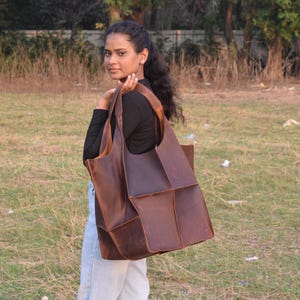 Oversized Leather Tote Bag Brown Extra Large Leather Shoulder Bag, Large Leather Shopping Tote Bag, Large Office Tote Bag, Laptop Tote bag