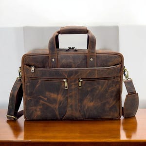 Porte-documents en cuir vintage fait main, sac messager en cuir pour ordinateur portable, sac à bandoulière en cuir pour homme, sacoche marron pour ordinateur portable, cadeau personnalisé pour lui