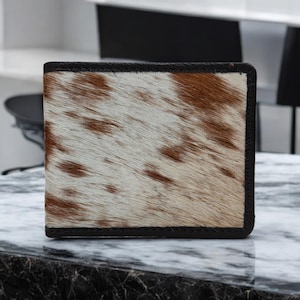 Original Hair on Bi Fold Leather Wallet for Men, Brown Leather wallet for men, Gift for Men, Premium Leather Wallet with Hair,Groomsmen Gift
