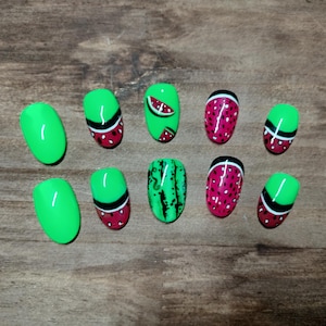 Watermelon, slice me up! Press on nails, nails, resusable, durable, custom