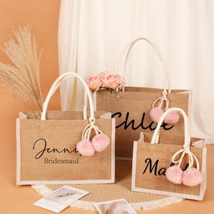 Personalisierte Jute-Taschen, Benutzerdefinierte Name Jute-Tasche, Monogramm-Strand-Einkaufstasche, Geschenk-Einkaufstaschen, Jute-Strandtasche, benutzerdefinierte Brautjungfer Vorschlag Geschenke