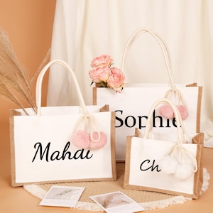 Personalized Handmade Tote Bag,Custom Burlap Gift Bag,Monogram Beach Tote Bag,Gift Tote Bags,Spliced Bag,Wedding/Bridesmaid Gift Bag