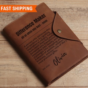 Difference Maker Journal with Name,Custom Difference Maker Definition,Personalized Leather Notebook,Coworker Gift,Mentor Gift,Birthday Gift