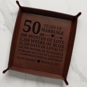 50th Anniversary Leather Valet, Custom 50th Anniversary Gift, 50th Anniversary Gift For Parents, 50th Anniversary Catchall Tray,Wedding Gift