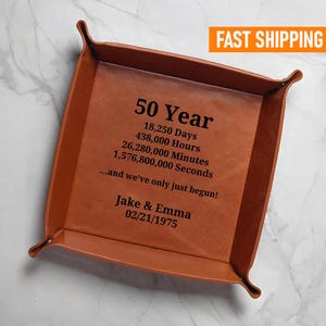 50th Anniversary Gift for Husband, 50th Anniversary Leather Catchall, Leather Personalized Valet Tray, Engraved Catchall Tray for Men