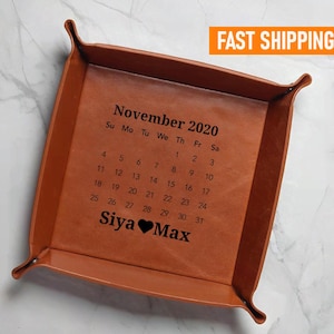 Personalized Leather Valet Tray, Handmade Catch-All Organizer for Home & Office, Custom Gift for Him or Her, Anniversary Gift for Men