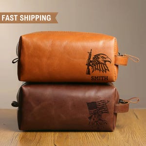 Custom Leather Toiletry Bag Army Staff, Veteran Grandpa Gift, Personalized Dopp Kit Travel Bag, Army Gift Dad, Patriot&#39;s National Day Gifts