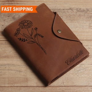 Refillable Leather Journal with Free Notebook, Company Gift, Employee Gift, Laser Engraved Planner, Gift for Her, Birth Flower Journal