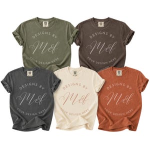 Comfort Colors C1717 Group Shirt Mockup | CC1717 Ivory Pepper Moss Yam Espresso Tee Flat Lay | Earth Tone Mockup | Multiple Shirt Mockup