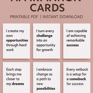 70 Affirmation Cards Printable, Digital Affirmation Deck PDF, Vision Board Printables, Positive Daily Affirmations, Self-Love Cards Set