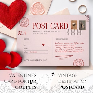 Printable Vintage Pink Valentine’s Day Postcard for LDR Couples, Valentine’s Day Card for Long Distance Relationship, Boyfriend/Girlfriend