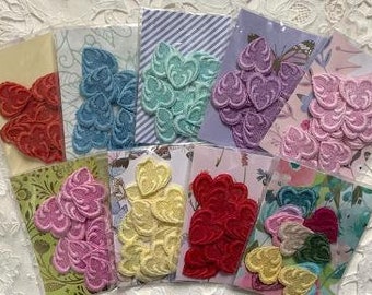 Mini Valentine Heart Lace Motifs Hand dyed Crazy Quilt Junk Lace Journal Embellishment Applique