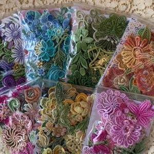 Crazy Quilt Lace, Inspiration Lace Kit, Venise Lace Trim, Mixed Media Lace, Hand Dyed Lace ,Scrapbook Supply, Applique, Crazy Quilt Kit image 1