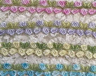 Mini Rose Lace Trim Hand Dyed Venise Lace Yardage Junk Fabric Journal Crazy Quilt Lace