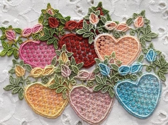 Crazy Quilt, Lace Heart, Hand Dyed Venise Lace, Lace Embellishment, Heart, Applique, Slow Stitch