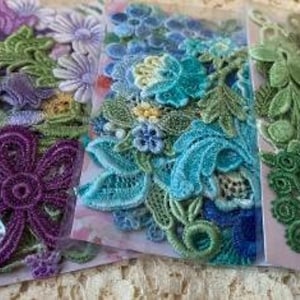 Crazy Quilt Lace, Inspiration Lace Kit, Venise Lace Trim, Mixed Media Lace, Hand Dyed Lace ,Scrapbook Supply, Applique, Crazy Quilt Kit image 3