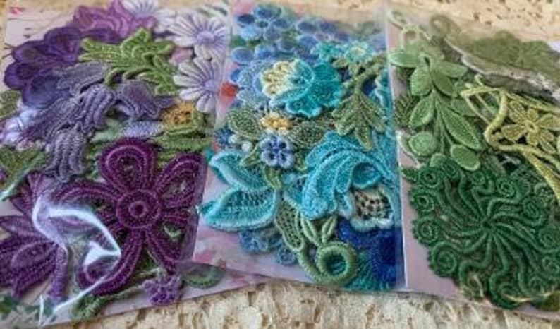 Crazy Quilt Lace, Inspiration Lace Kit, Venise Lace Trim, Mixed Media Lace, Hand Dyed Lace ,Scrapbook Supply, Applique, Crazy Quilt Kit image 3