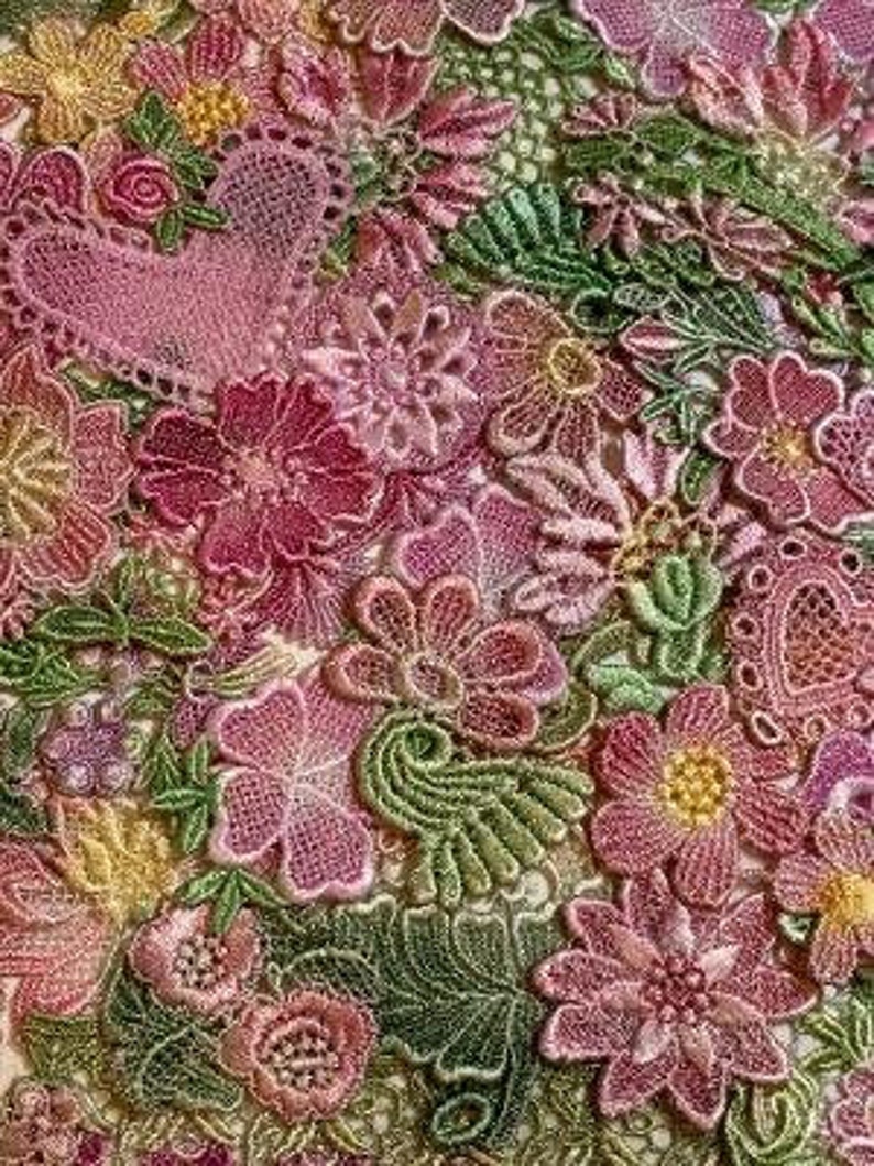 Crazy Quilt Lace, Inspiration Lace Kit, Venise Lace Trim, Mixed Media Lace, Hand Dyed Lace ,Scrapbook Supply, Applique, Crazy Quilt Kit image 5