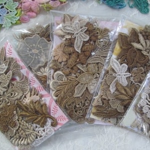 Crazy Quilt Lace, Lace Embellishment, Vintage Tea Stain Lace, Victorian Lace, Lace Appliques , Inspiration Kit,  Scrapbooking Supply