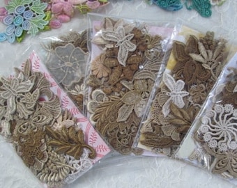 Crazy Quilt Lace, Lace Embellishment, Vintage Tea Stain Lace, Victorian Lace, Lace Appliques , Inspiration Kit,  Scrapbooking Supply